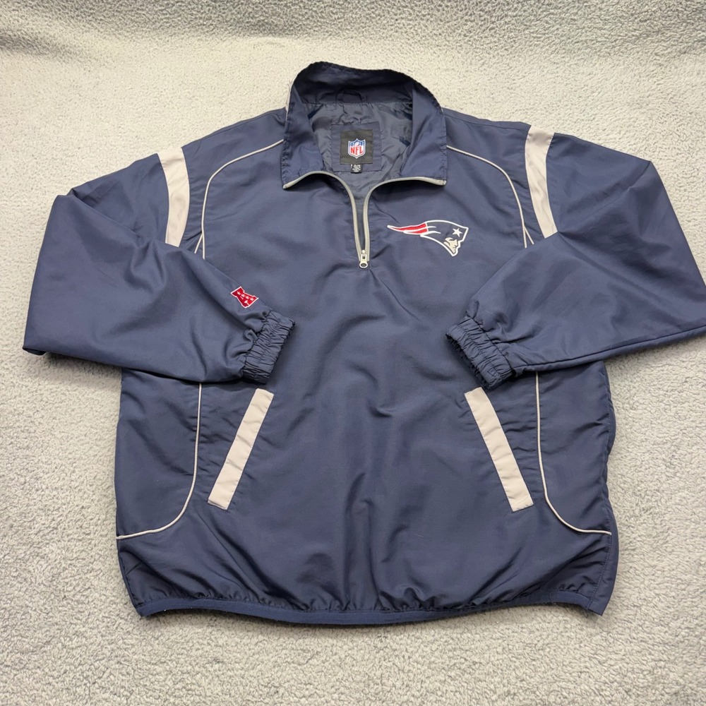 NFL Team Apparel Men XL Navy New England Patriots 1/4 Zip Windbreaker Pulover